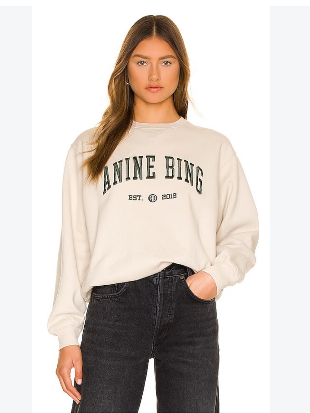 Anine Bing Ramona Embroidered Logo Sweatshirt Organic Sz S